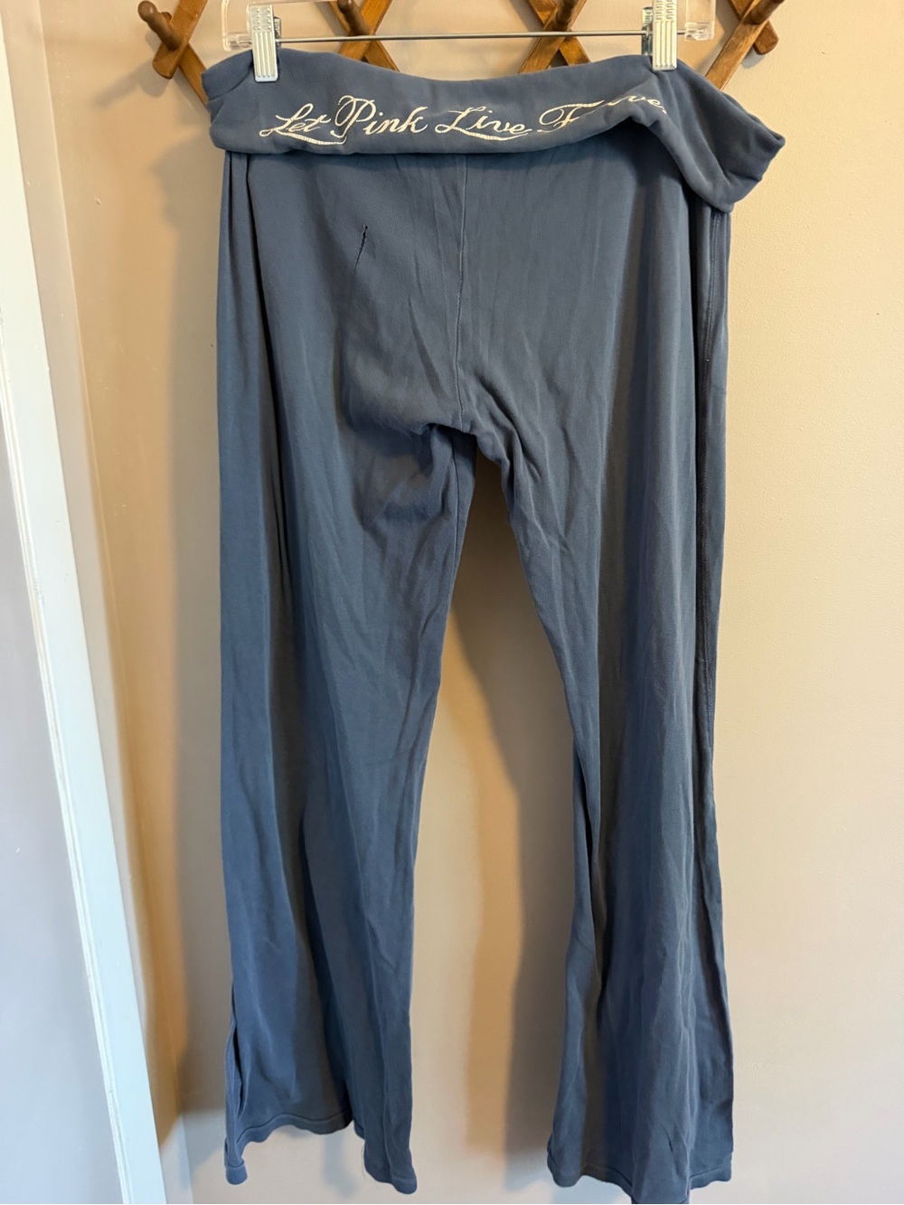 Pink Victoria’s Secret Vintage Y2K Foldover Lounge Pants Grey L - Picture 2 of 7